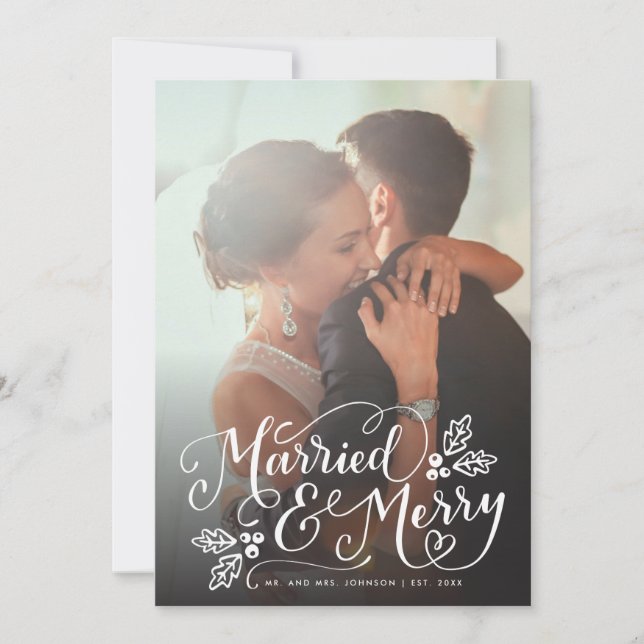 Cartes Pour Fêtes Annuelles Marié et Joyeux Chic Main Lettré Photo Plaid (Devant)