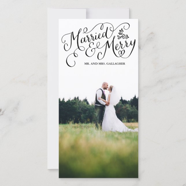 Cartes Pour Fêtes Annuelles Marié et Joyeux Noir Main Lettré Vacances (Devant)