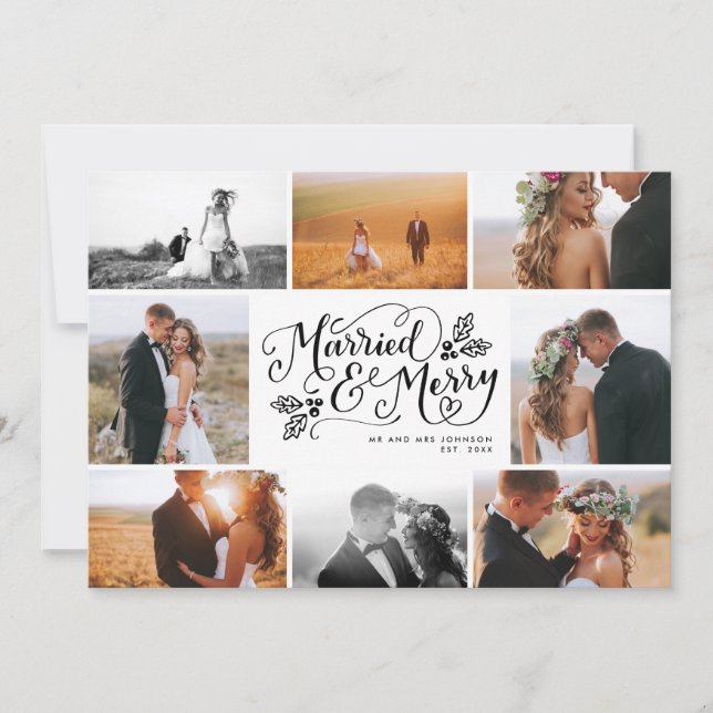 Cartes Pour Fêtes Annuelles Marié & Joyeux Collage Multiphoto Vacances (Devant)