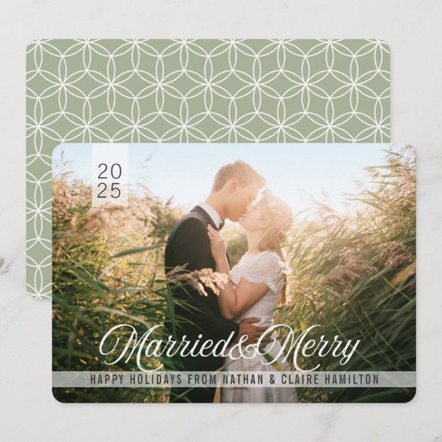 Cartes Pour Fêtes Annuelles Marié & Joyeux | Mariage Script photo de vacances (Devant / Derrière)
