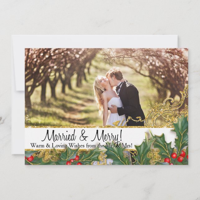 Cartes Pour Fêtes Annuelles Marié Joyeux Noël Nouvelle mariée photo horizontal (Devant)