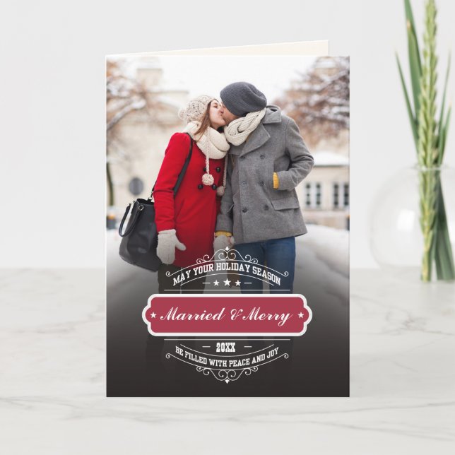 Cartes Pour Fêtes Annuelles Marié & Joyeux. Noël photo personnalisée (Devant)