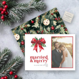 Cartes Pour Fêtes Annuelles Marié & Joyeux Red Bow Holly photo nouvellement ma