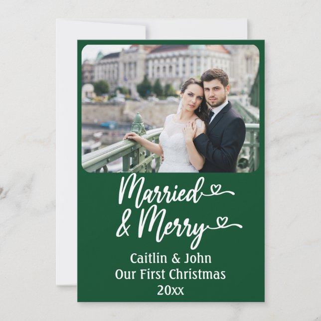 Cartes Pour Fêtes Annuelles Marié Merry Newlyweets Custom Green 1er Noël (Devant)