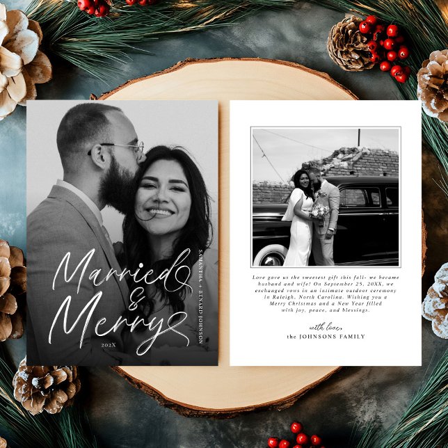 Cartes Pour Fêtes Annuelles Marié moderne et Joyeux Script de Noël (Créateur téléchargé)