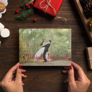Cartes Pour Fêtes Annuelles Marié Noël Élégante photo nouvellement mariée