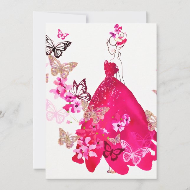 Cartes Pour Fêtes Annuelles Mariée à l'aquarelle Papillon Floral Paillettes Do (Devant)