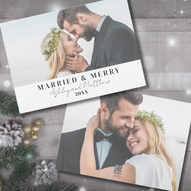 Cartes Pour Fêtes Annuelles Mariée Et Joyeuse Photo De Noël Nouvelle Mariée (Married And Merry Newlywed Just Married Holiday Card)
