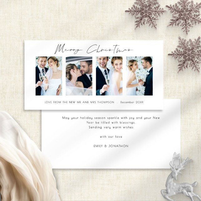 Cartes Pour Fêtes Annuelles Mariés 4 Photos Blanc Joyeux Noël (Front and back view)