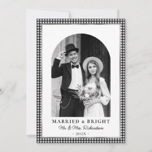Cartes Pour Fêtes Annuelles Mariés et Radieux Photo de Nouveaux Mariés Noir Bl