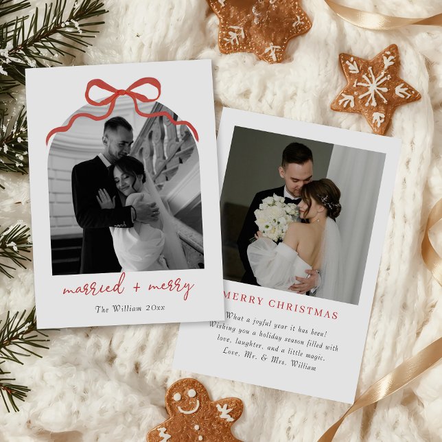 Cartes Pour Fêtes Annuelles Mariés & Joyeux Noël Arc Photo de Noël (Créateur téléchargé)
