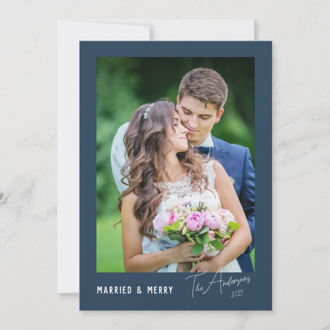 Cartes Pour Fêtes Annuelles Mariés Moderne Minimaliste & Nouveaux Mariés Heure (Devant)