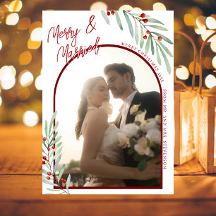Cartes Pour Fêtes Annuelles Mariés sous le Gui Minimaliste Arche Photo Noël