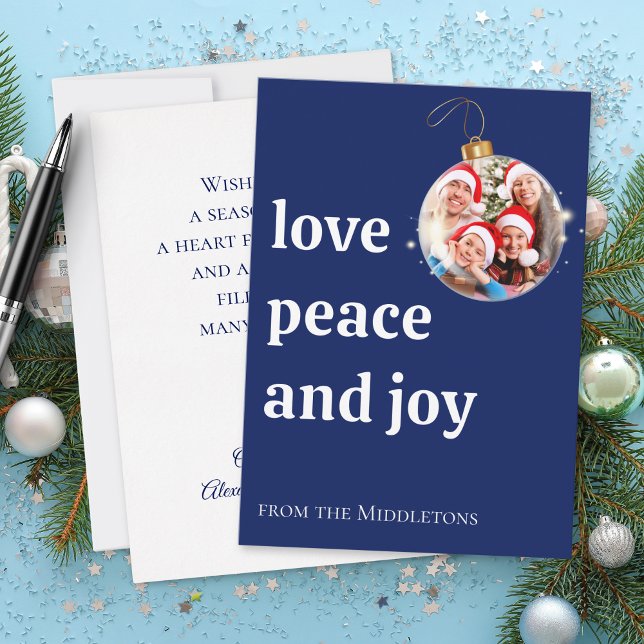 Cartes Pour Fêtes Annuelles Marine Bleu Noël Famille Photo Amour Paix Joie (Créateur téléchargé)