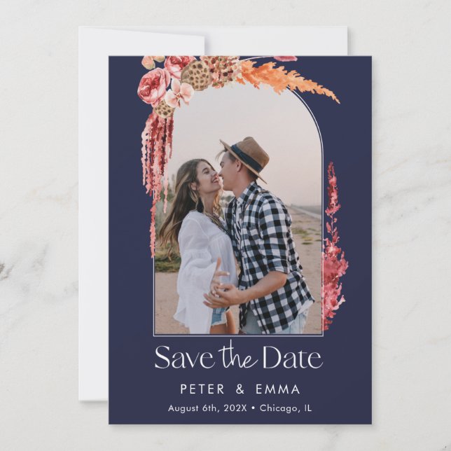 Cartes Pour Fêtes Annuelles Marine bleue | Soirée Enregistrer la date Pampas G (Devant)
