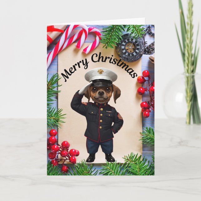 Cartes Pour Fêtes Annuelles Marine dog Christmas Folded Holiday Card (Devant)
