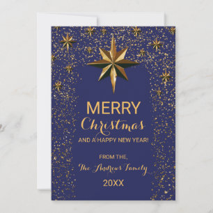Cartes Pour Fêtes Annuelles Marine Gold North Star Parties scintillant Confett