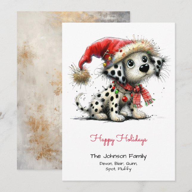 Cartes Pour Fêtes Annuelles Marionnette dalmate dans un chapeau de Santa Happy (Devant / Derrière)