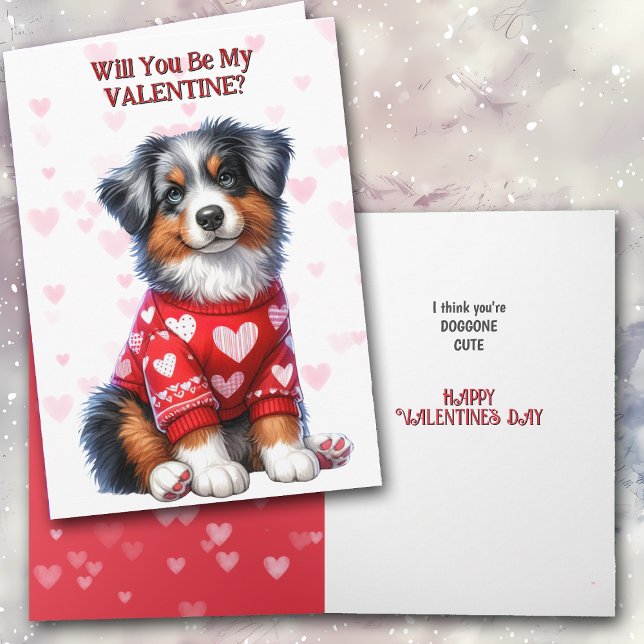 Cartes Pour Fêtes Annuelles Marionnette de berger australien en Saint-Valentin (Créateur téléchargé)