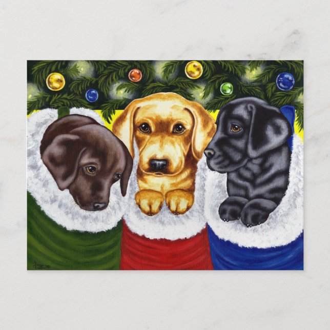 Cartes Pour Fêtes Annuelles Marionnettes de Noël Surprise Labrador (Devant)