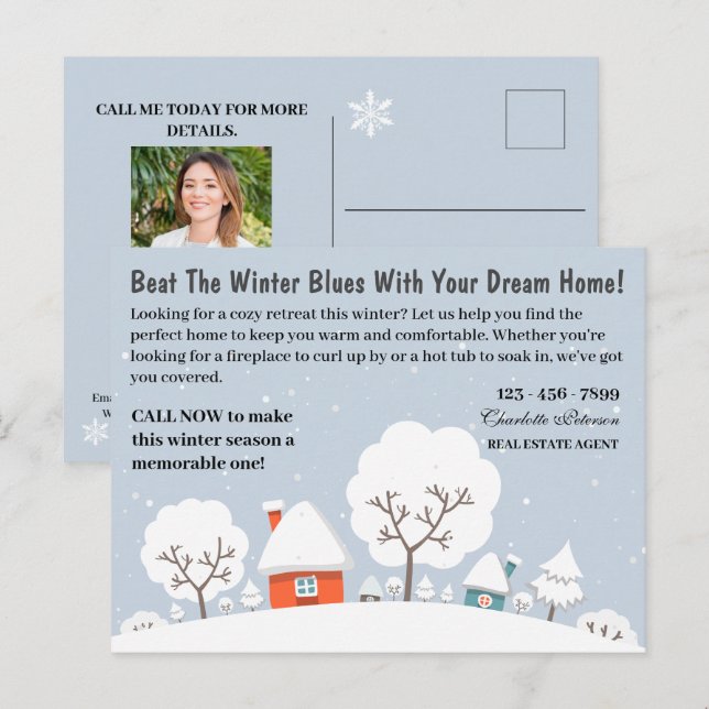Cartes Pour Fêtes Annuelles Marketing ou agriculture Immobilier d'hiver (Devant / Derrière)