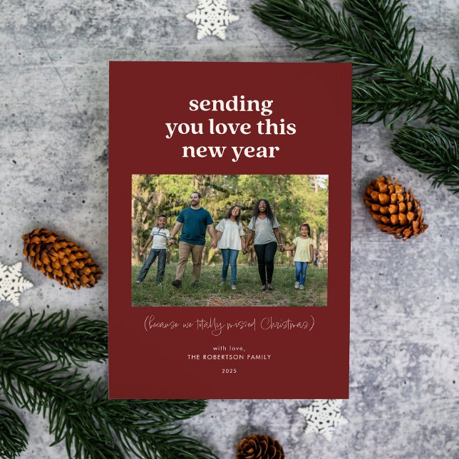 Cartes Pour Fêtes Annuelles Maroon Vous Envoie Aimer Cette Nouvelle Année Phot (Créateur téléchargé)