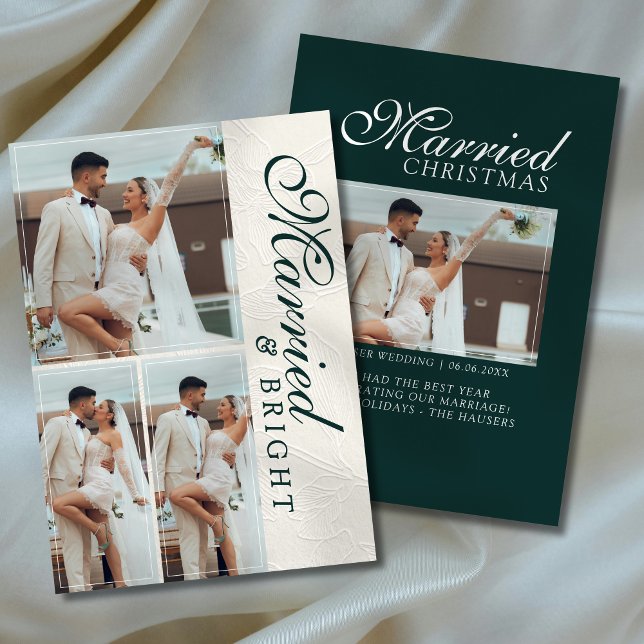 Cartes Pour Fêtes Annuelles Married and Bright Photo Grid Newlywed (Capture the love from your wedding day with this Married and Bright Photo Grid Newlywed Holiday Card)