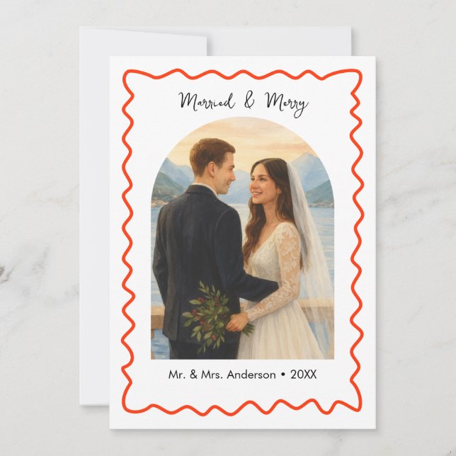 Cartes Pour Fêtes Annuelles  Married and Merry First Christmas Photo  (Devant)