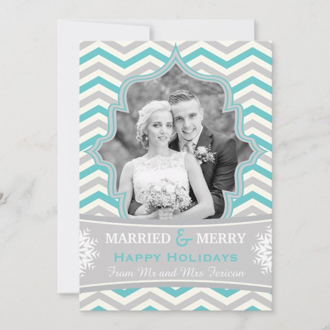 Cartes Pour Fêtes Annuelles Married & Merry chevron Christmas photo card (Devant)