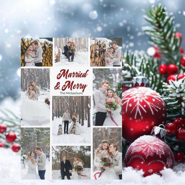 Cartes Pour Fêtes Annuelles Married & Merry Christmas Couple Photo Collage (Créateur téléchargé)