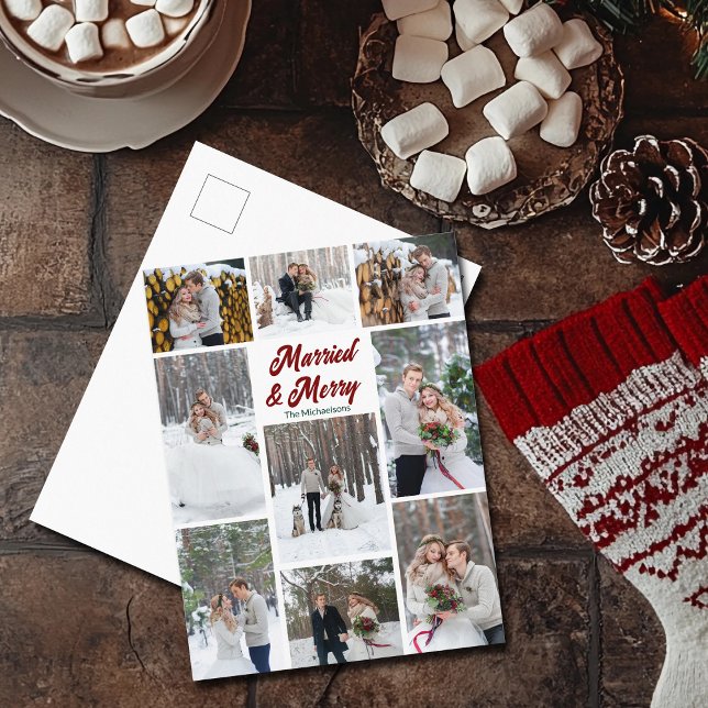 Cartes Pour Fêtes Annuelles Married & Merry Christmas Couple Photo Collage (Créateur téléchargé)