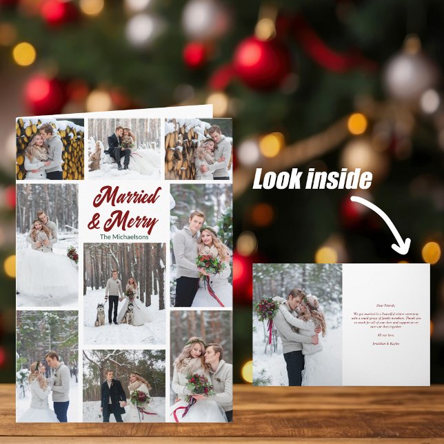 Cartes Pour Fêtes Annuelles Married & Merry Photo Wedding Announcement Card (Créateur téléchargé)
