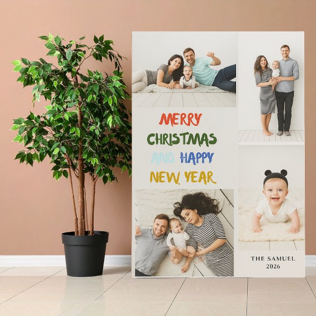 Cartes Pour Fêtes Annuelles Marry Christmas & Happy New Year 4 Photo Collage (Créateur téléchargé)