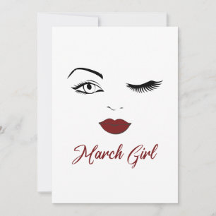 Cartes Pour Fêtes Annuelles Mars Fille Yeux mignons lèvres rouges Wink Anniver