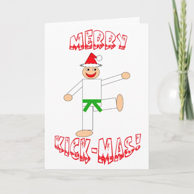 Cartes Pour Fêtes Annuelles Martial Arts Green Belt Merry Kick Mas Noël (Devant)