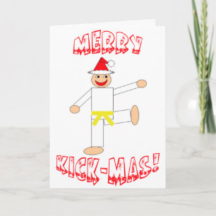 Cartes Pour Fêtes Annuelles Martial Arts Jaune Ceinture Joyeux Kick Mas Noël