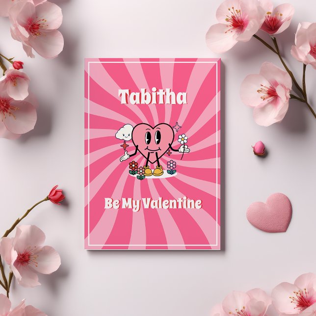 Cartes Pour Fêtes Annuelles Mascotte cardiaque rétro | Sois ma Saint Valentin (Retro Heart Mascot - Be My Valentine Card)