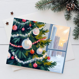 Cartes Pour Fêtes Annuelles Matin de Noël Ornements d'arbre à l'aquarelle