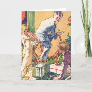 Cartes Pour Fêtes Annuelles Matin de Noël Vintage, Enfants avec Présents