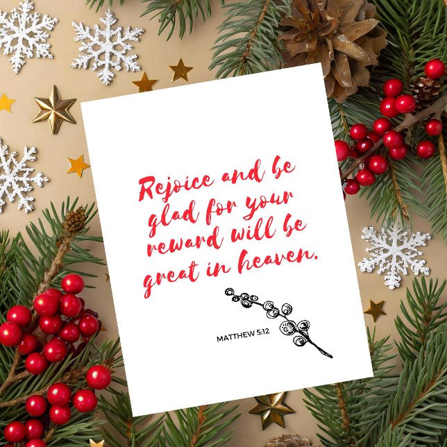 Cartes Pour Fêtes Annuelles Matthew 5:1 Scripture Christmas Greeting Card (Christmas greeting card with red typography and Matthew 5:1 Bible verse on beige festive background.)