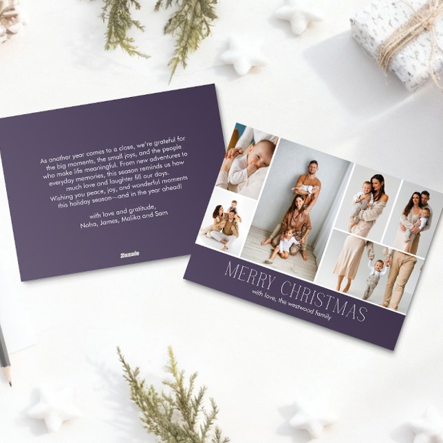 Cartes Pour Fêtes Annuelles MAUVE Christmas Elegant 6 Collage Message photo (Créateur téléchargé)
