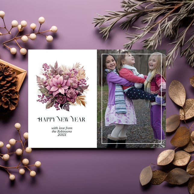Cartes Pour Fêtes Annuelles Mauve et Gold Holly et Ivy Nouvel An (Créateur téléchargé)