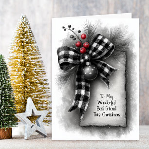 Cartes Pour Fêtes Annuelles Meilleur ami Nœud carreau de buffle Noël