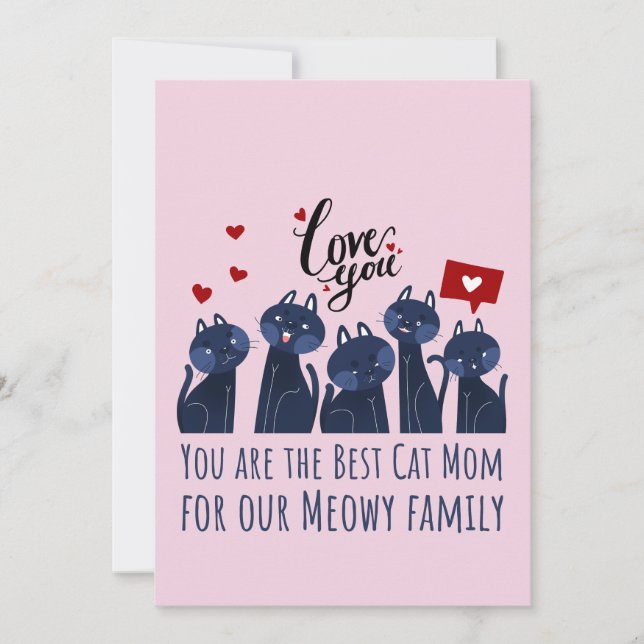 CARTES POUR FÊTES ANNUELLES MEILLEUR CHAT MOM POUR MEOWY FAMILLE (Devant)