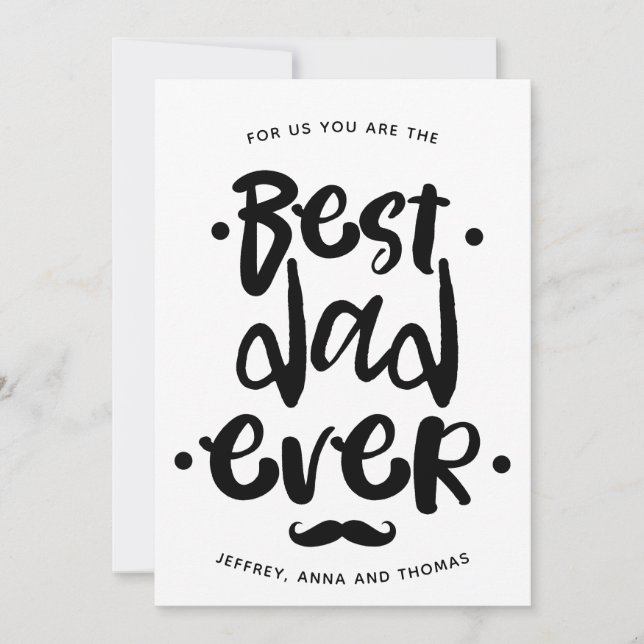 Cartes Pour Fêtes Annuelles Meilleur papa jamais noir Script Mustache Fête des (Devant)