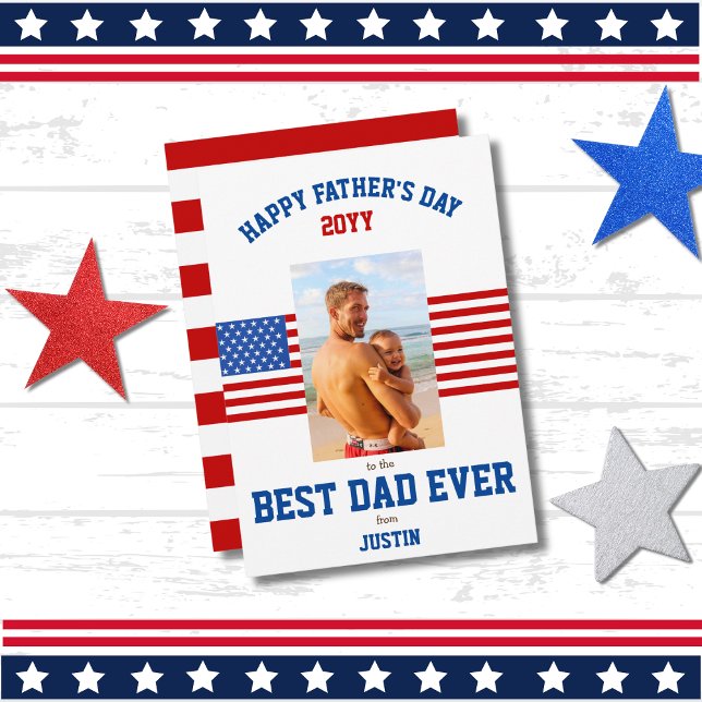 Cartes Pour Fêtes Annuelles Meilleur papa Jamais Patriotique Rouge Bleu Photo (Créateur téléchargé)
