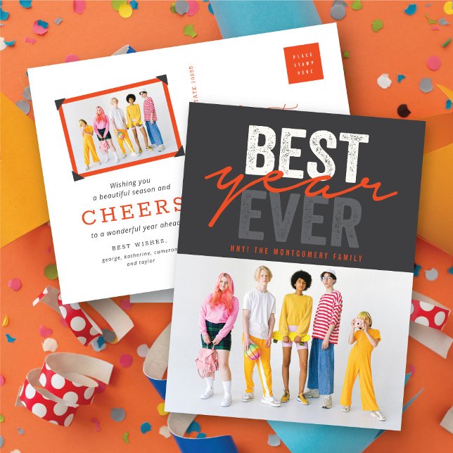 Cartes Pour Fêtes Annuelles Meilleure année écriture manuscrite Script Photo m (Tangerine Orange Best Year Ever Handwriting Script Modern Photo Holiday Postcard @ fat_fa_tin)