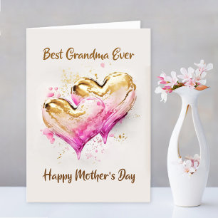 Cartes Pour Fêtes Annuelles Meilleure grand-mère jamais rose Gold Hearts Fête