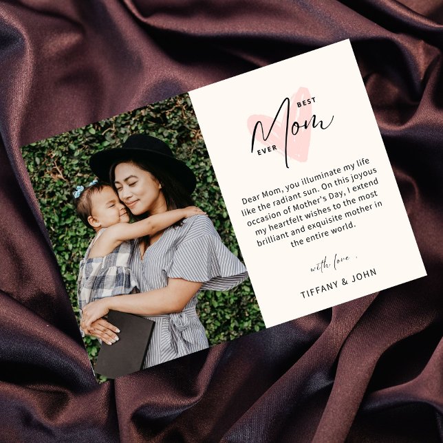 Cartes Pour Fêtes Annuelles Meilleure Maman Ever Rose Script Message Mignon  (Créateur téléchargé)