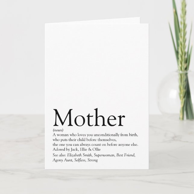 Cartes Pour Fêtes Annuelles Meilleure Maman, Maman, Mère Définition (Devant)